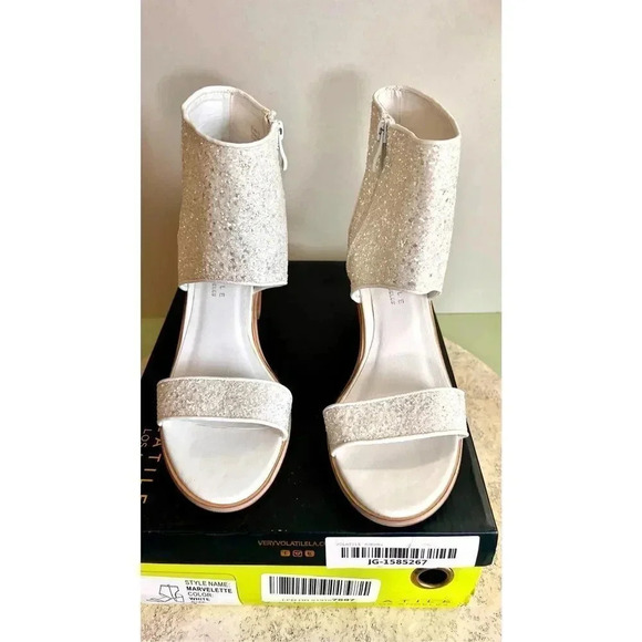 Very Volatile Womens White Marvelellette Glitter Zip Block Heels Sandals Size 9 - Picture 5 of 14